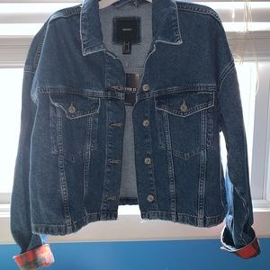 Forever 21 Denim Jacket with red plaid cuffs